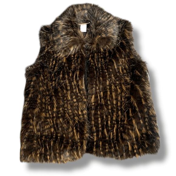 Deadstock Vintage 90s Faux Fur Vest Brown Black Feather Textured Pattern Small - Picture 12 of 13